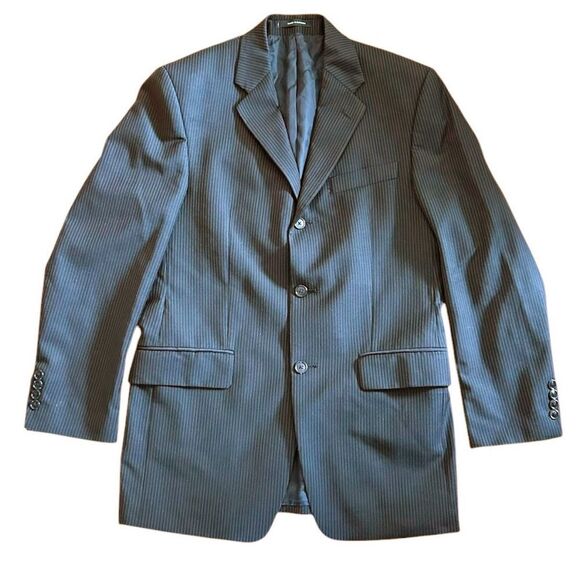 Calvin Klein Black Pinstripe 100% Wool Sport Coat Blazer Evening - Picture 1 of 5
